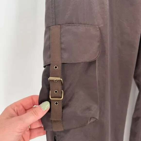 Y2K Express Cargo Floral Embroidered Wide Leg Pants Brown Size‎ 4 Satin VTG - Picture 9 of 16